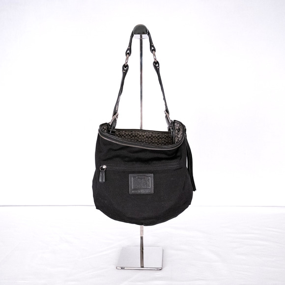 Coach Y2K Signature Hobo Shoulder Bag Small C Logo Gray w/ Black Leather F02158 - Picture 9 of 10